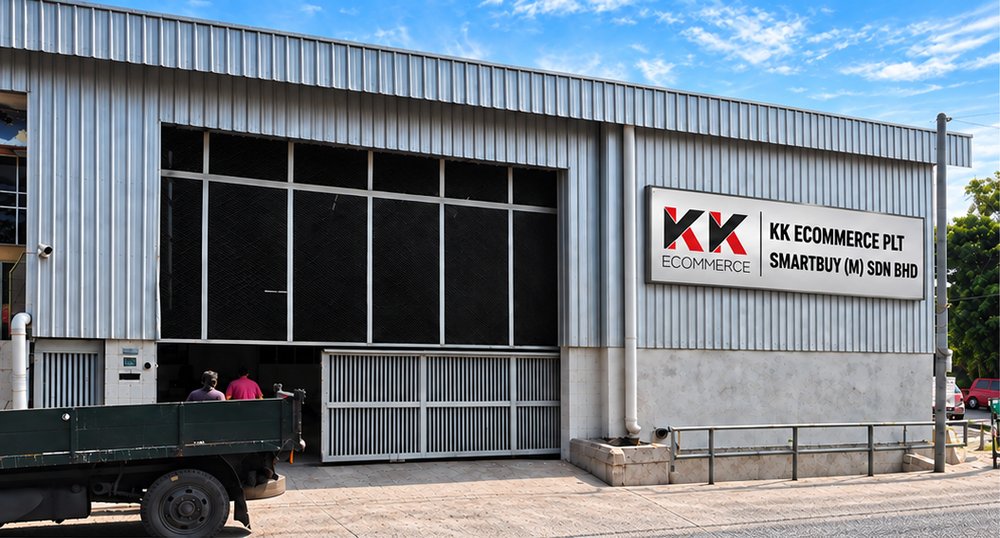 KK ECOMMERCE warehouse building with company signboard and a lorry outside