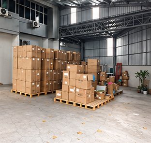 Cartons stacked on pallets in the warehouse